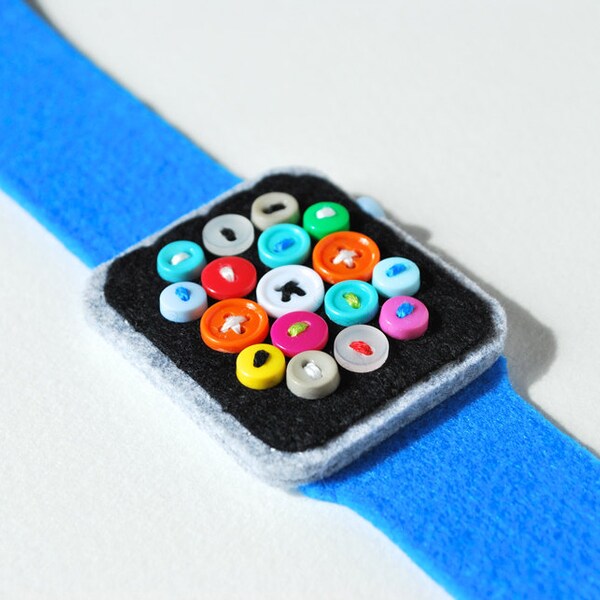 Super Low-Tech Apple Watch #9 Blue - apple watch felt techie button geek bracelet toy hipster cuff low-tech
