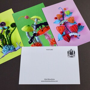 Four Postcard Set: Hiné's Soft Sculpture Collection F plants fiddlehead snail ant mushroom nepenthes physalis fly HineMizushima 水島ひね image 4