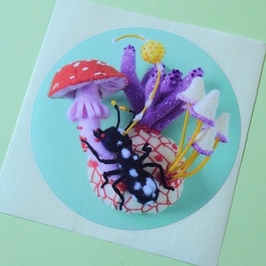 A Set of 5 Stickers: clam bat illustration art HineMizushima laptop-decal print shipping-label fish ant squid mushroom vinyl 水島ひね シール image 4