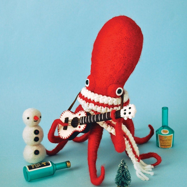 Print: Ukulele Octopus - photography poster wall-art wall-decor music HineMizushima guitarist snowman winter holidays musician 水島ひね