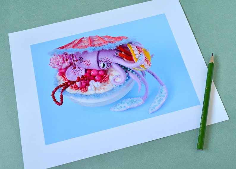 Stampa: Scrigno del tesoro dei calamari poster fotografico decorazione da parete HineMizushima simpatica creatura marina arte da parete conchiglia oceano biologia marina 水島ひね immagine 2