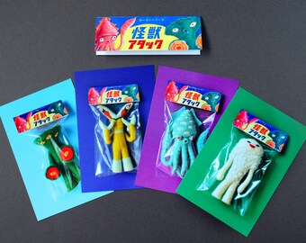 Four Kaiju Postcard Set - photograph print HineMizushima space-monster sci-fi retro Japanese wall-art wall-decor toy stationary 水島ひね 怪獣