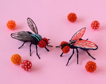 Impresión: Adorable pareja de moscas - fotografía cartel pared-decoración HineMizushima insecto pared-arte insecto espeluznante encantador 水島ひね