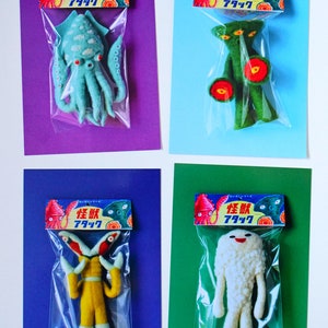 Four Kaiju Postcard Set photograph print HineMizushima space-monster sci-fi retro Japanese wall-art wall-decor toy stationary 水島ひね 怪獣 image 2