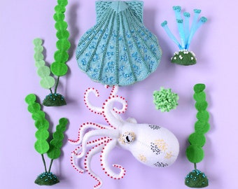 Print: Octopus Treasure Collage - photograph poster wall-decor art photo HineMizushima sea-creature wall-art seashell deep-sea ocean 水島ひね