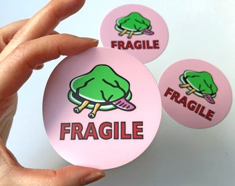 A Set of 3 Vinyl FRAGILE Stickers: clam illustration art HineMizushima laptop-decal print shipping label stationary paper 水島ひね ワレモノ注意