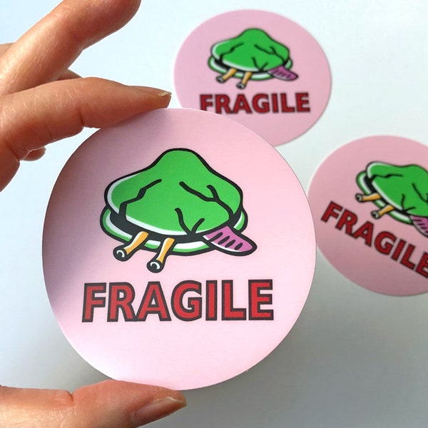 A Set of 3 Vinyl FRAGILE Stickers: clam illustration art HineMizushima laptop-decal print shipping label stationary paper 水島ひね ワレモノ注意