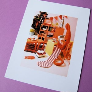 Print: Mr. Squid, a Crafter Photograph Art Wall-decor Sewing Poster Diorama HineMizushima Craft Holiday Orange Wall-art 水島ひね ポスター イカ 手芸 image 2
