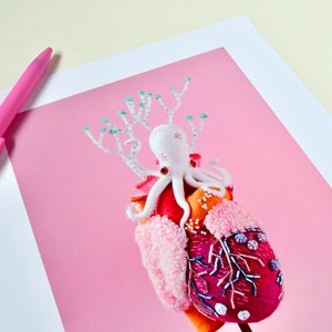 Print: Anatomical Heart and White Octopus photograph poster wall-decor HineMizushima wall-art specimen sea-creature coral marine 水島ひね image 3