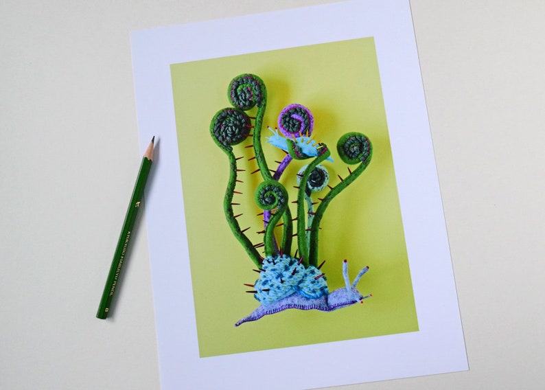 Print: Spiky Snail Fiddlehead photograph poster wall-decor art photo HineMizushima slug wall-art plants botanical ポスター 水島ひね ゼンマイ カタツムリ image 2