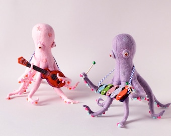 Print: Octopus Band - photo photography poster art music walldecor ocean sea creature xylophone ukulele HineMizushima pink lavender 水島ひね