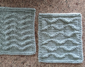 Dishcloth Knitting Pattern - Waves - EASY Knits & Purls - Great for beginners - PDF Download - Includes Chart + Instructions - Learn To KNIT