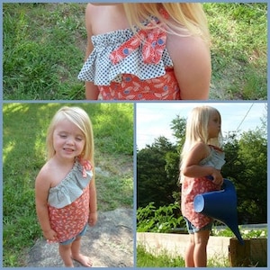 One Shoulder Ruffle Top PDF childrens SEWING PATTERN - sizes 18m / 2 / 3 / 4 / 5 / 6 - instant download