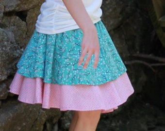 PDF Sewing Pattern - Flora's Twirl Skirt - Easy to Sew Double Layer Flounced Skirt - Doll size to 14 tween