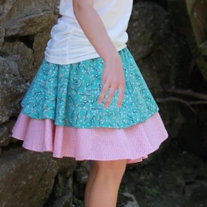 PDF Sewing Pattern - Flora&#39;s Twirl Skirt - Easy to Sew Double Layer Flounced Skirt - Doll size to 14 tween