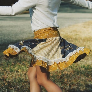 Stripwork Skirt - Twirly circle skirt with ruffle - PDF Sewing Pattern Instant Download - 6 months - 14 tween