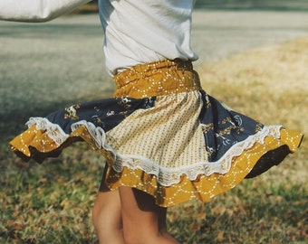 Stripwork Skirt - Twirly circle skirt with ruffle - PDF Sewing Pattern Instant Download - 6 months - 14 tween