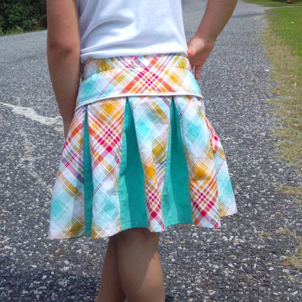 PDF Sewing Pattern - Pleated Skirt with piping detail - Sizes 6 -12 months to 14 tween