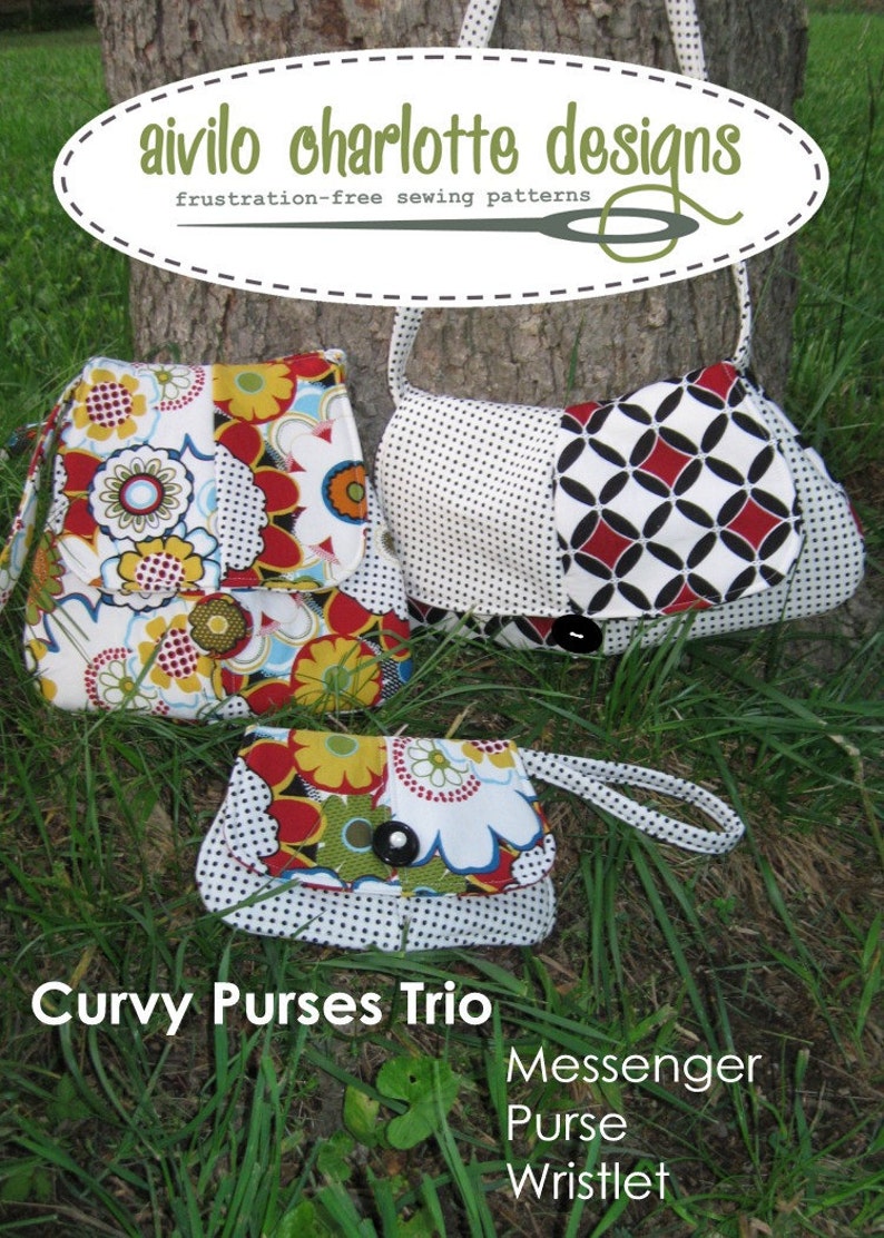 Aivilo Curvy Trio: Messenger Purse and Wristlet set of 3 easy PDF sewing patterns Instant Download image 1
