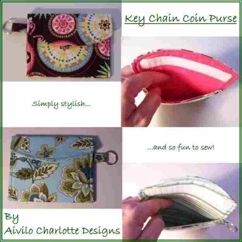 Wallet Sewing Pattern pdf Instant Download Aivilo Key Chain Coin Purse / Pouch Wallet very quick and easy image 2