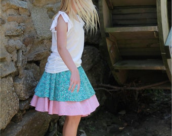 PDF Sewing Pattern - Flora's Twirl Skirt - Easy to Sew Double Layer Flounced Skirt - Doll size to 14 tween