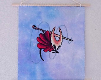 Hollow Knight Silksong Cross Stitch Tapestry, Handmade Video Game Wall Hanging
