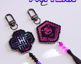 K-Pop Demon Hunters mini-kruissteekpatroonset | Huntrix & Saja Boys-logo sleutelhangerpatronen