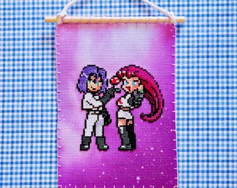 Pokemon Team Rocket Cross Stitch, Handmade Tapestry Wall Decor