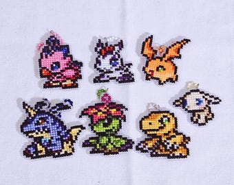 Handmade Cross-Stitch Digimon Keychains | Anime Accessories