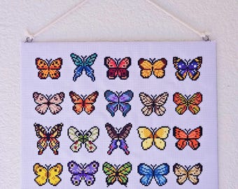 20 Butterfly Species Cross Stitch, Handmade Tapestry Wall Decor
