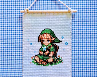 The Legend of Zelda Ocarina of Time Link Cross Stitch, Handmade Tapestry Wall Decor