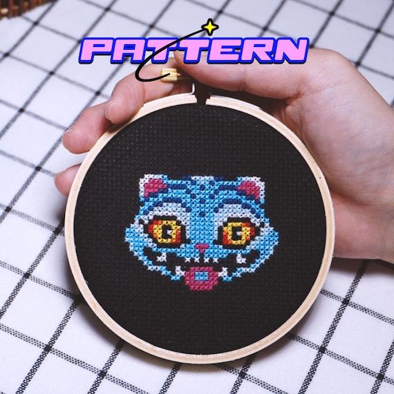 Derpy Tiger Face Cross Stitch Pattern | Instant Download PDF | K