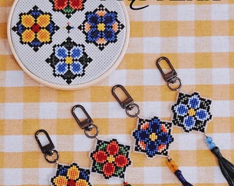 Koreaans dancheong-kruissteekpatroon: Norigae-sleutelhangerontwerp (pdf direct downloaden)