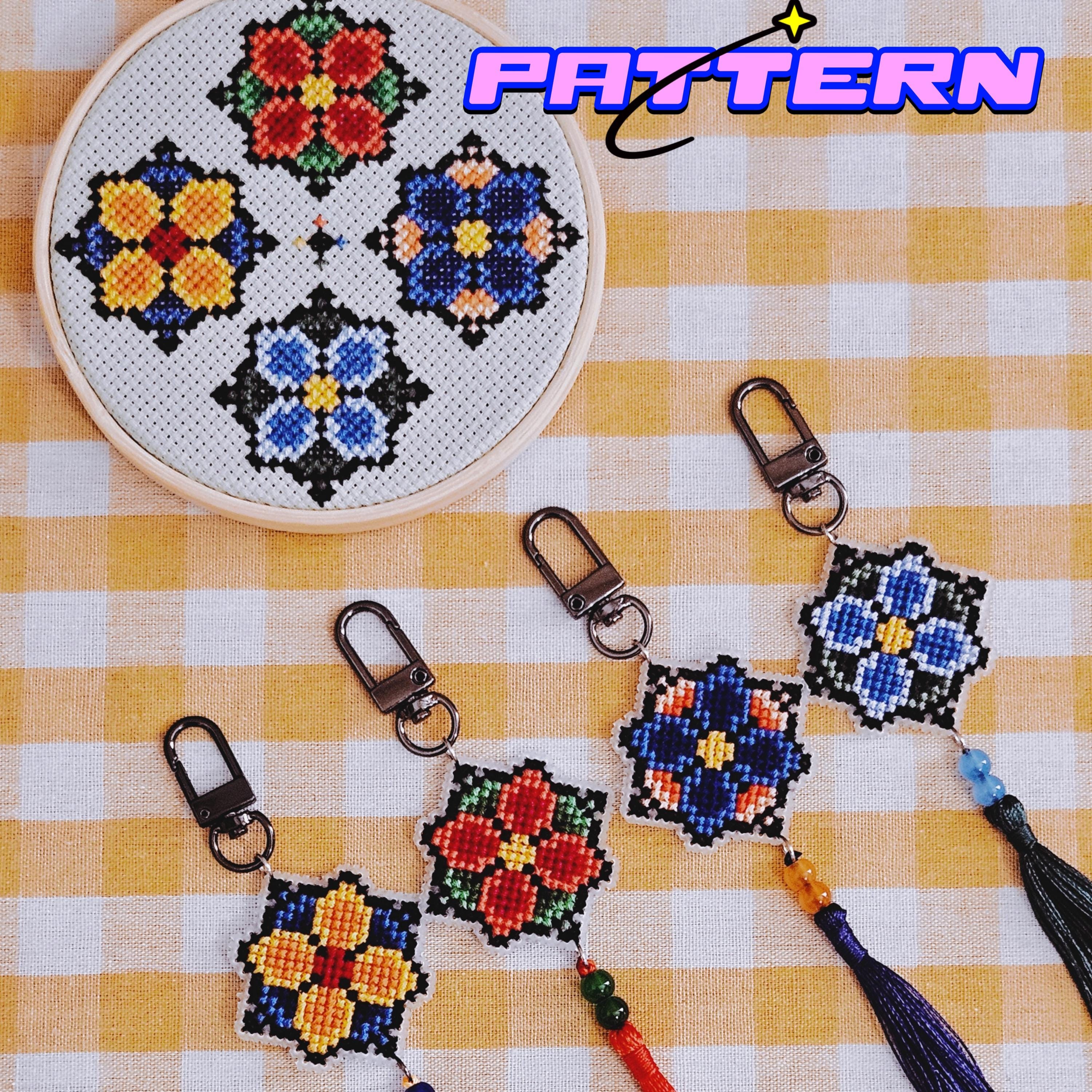 Korean Dancheong Cross Stitch Pattern: Norigae Keychain Design