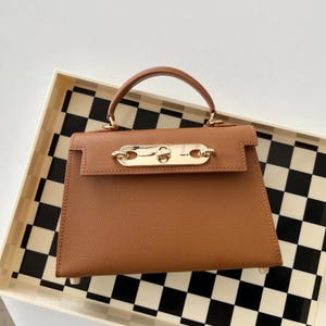 Minimal Leather Handbag, Leather Top Handle Bag for Women, Small Leather Bag, Elegant Evening Purse, Genuine Leather Clutch