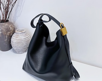 Large Leather Tote Bags, Slouchy Leather Hobo Bag,  Genuine Leather Totes,  Minimal Design Handbag, Soft Leather Shoulder Bag