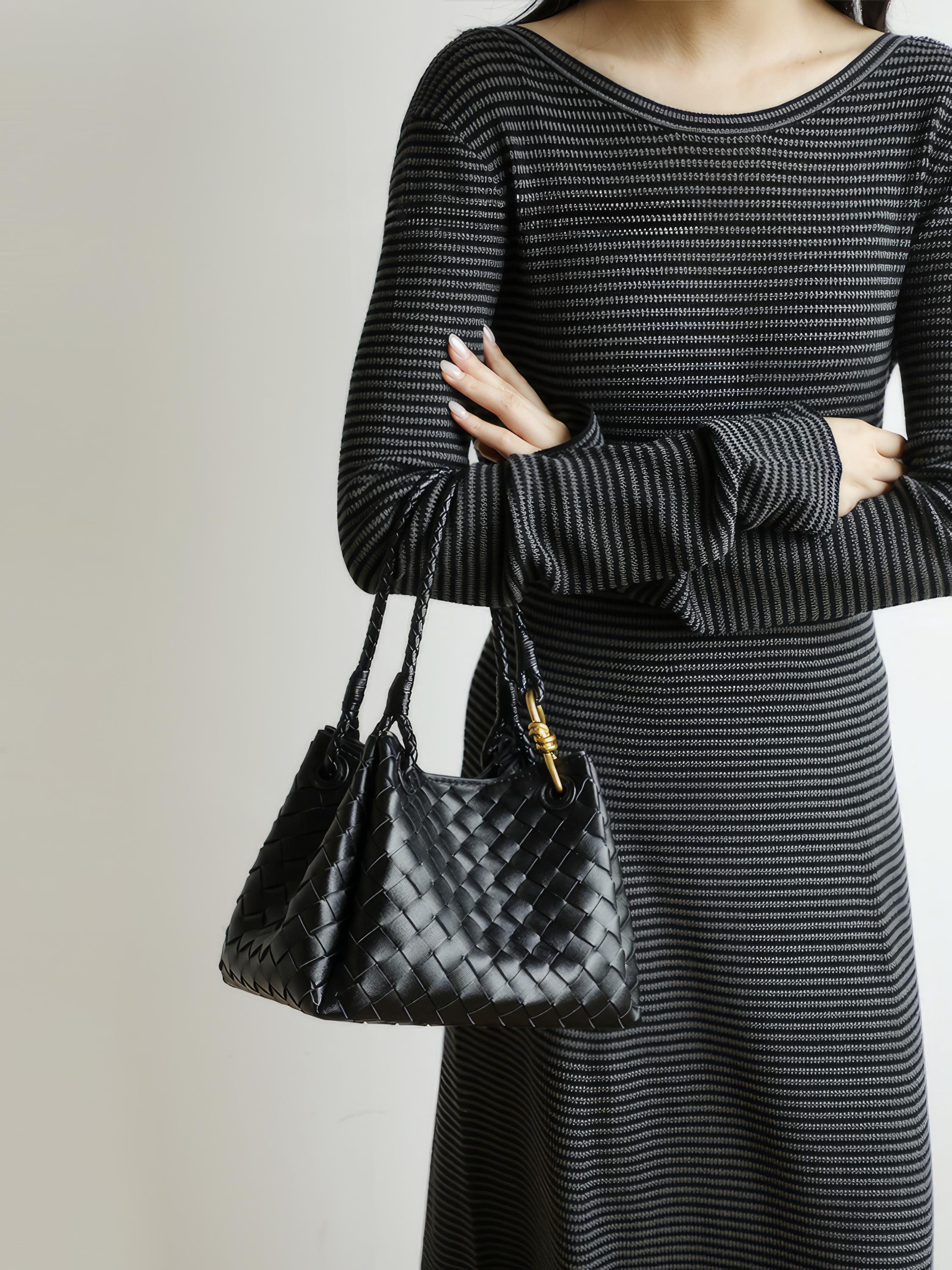 Woven Shoulder Bag, Leather Woven Bag, Small Leather Totes,  Woven Handbags