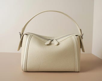 Minimal Leather Handbag, Leather Top Handle Bags, Leather Boston Bag, Women Leather Shoulder Bag