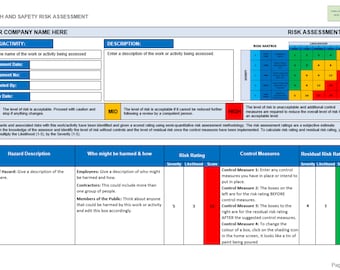 Blank Risk Assessment Template - MS Word, Fully Customisable, Editable and Brandable