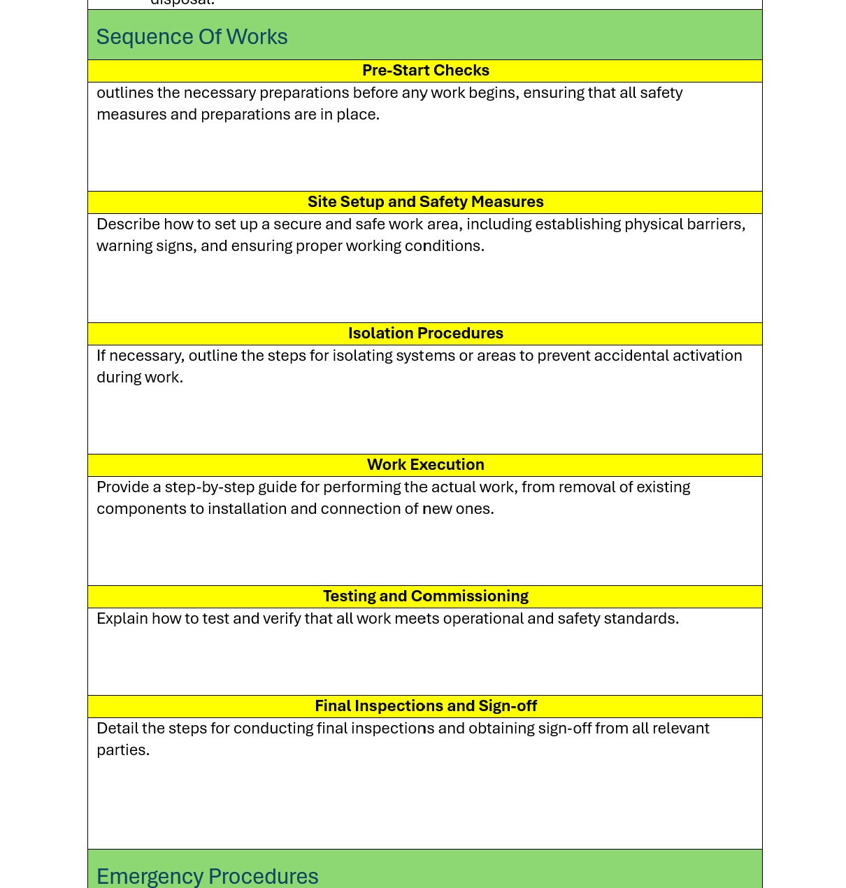 Blank Method Statement Template. Fully Customisable, Editable ...
