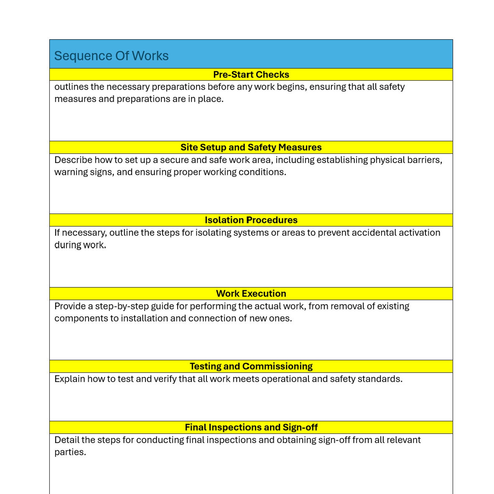 Blank RAMS Template, Blank Method Statement Template, Blank Risk ...