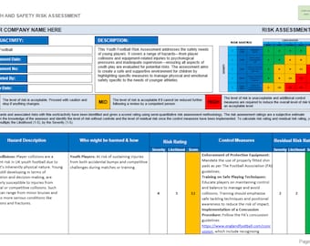 Youth Football Risk Assessment - MS Word, fully customisable, editable and brandable