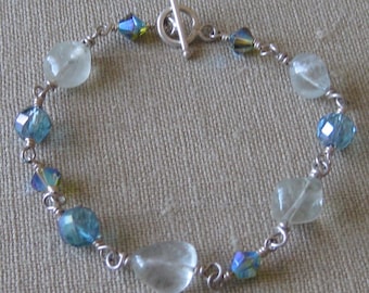 Sweet Blues Fluorite and Mystic Quartz Wire Wrapped Toggle Bracelet