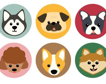 Set of 6 Dog Buttons | Party Favors | Gifts For Dog Lovers