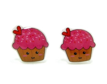 Tiny Pink Cupcake Earrings | Sterling Silver Posts Studs | Gifts For Her