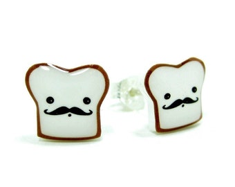 French Toast Earrings | Sterling Silver Posts Studs | Moustache | Gifts For Her