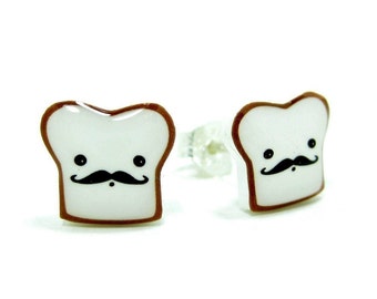 Cute Tiny Earrings | French Toast | Sterling Silver Earrings | Moustache | Gifts For Her