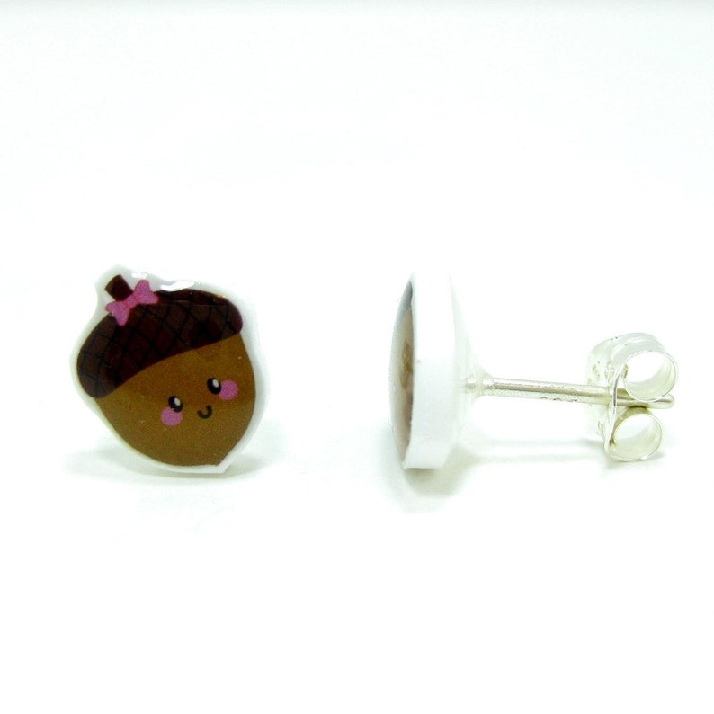 Cute Couple Acorn Earrings Sterling Silver Posts Studs Gifts For Her image 2