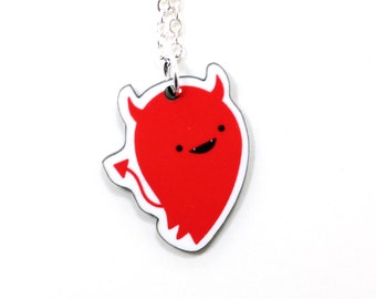 Devil Acrylic Charm Necklace on Silver Plated Chain