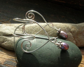 Valentine Sterling Silver Hearts and Freshwater Pearls Steel My Heart earrings